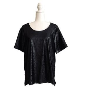 Worthington Top Black Sequins Short Sleeve Dressy Glam Evening Top Medium NEW